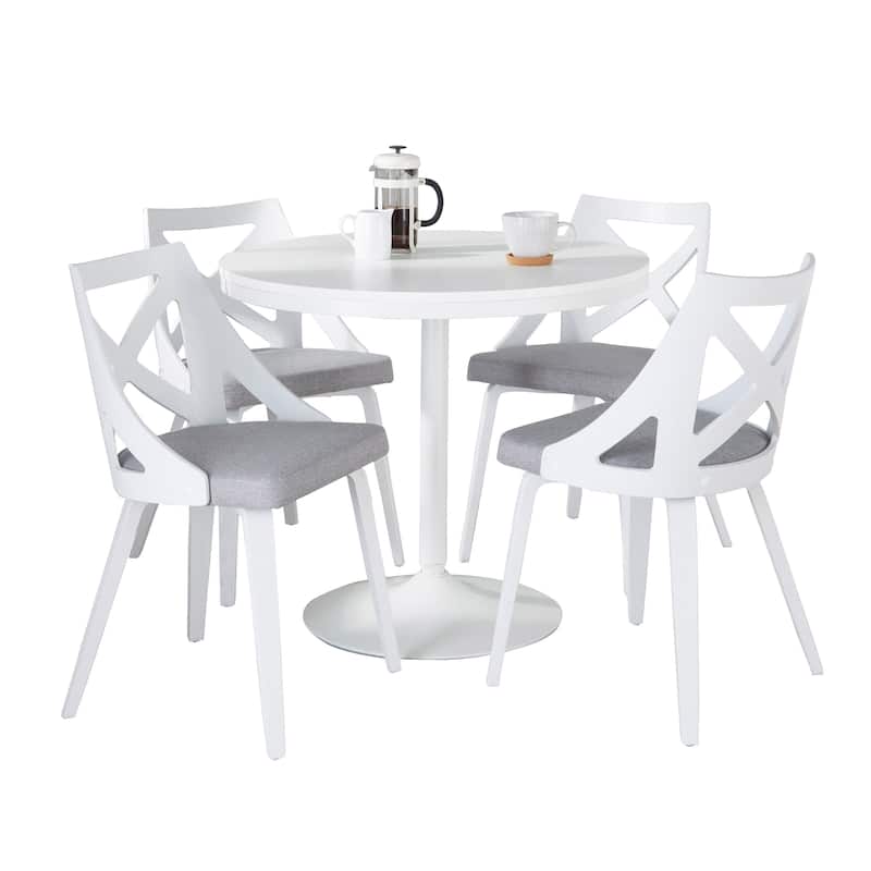 The Gray Barn Goddard-Charlotte 5-Piece Dining Set - Light Grey Fabric/White Textured Wood/White Metal