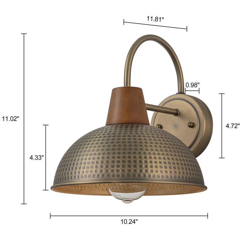 Farmhouse Industrial 1-Light Wall Sconce with Hammered Metal Shade Barn Outdoor Light - W10.24"