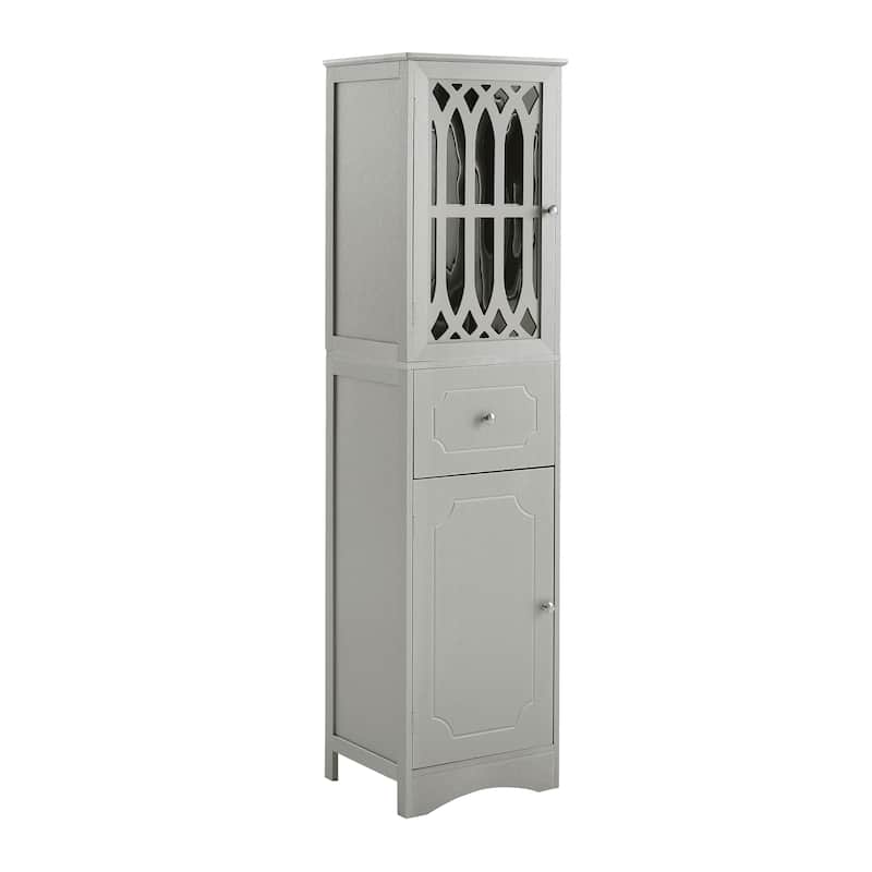 Roomfitters Tall Bathroom Cabinet with Drawer Doors Adjustable Shelf and Acrylic Panels Freestanding MDF Structure