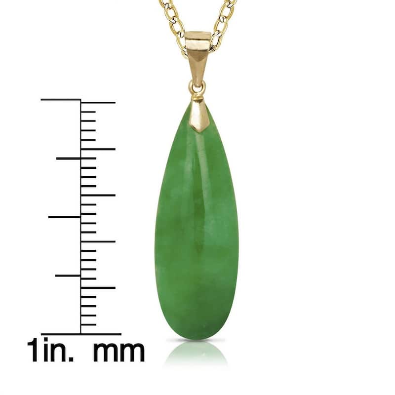 Curata 14k Yellow Gold 18" Green or Lavendar Jade Flat Elongated Tear-drop Necklace (7mm x 32mm)