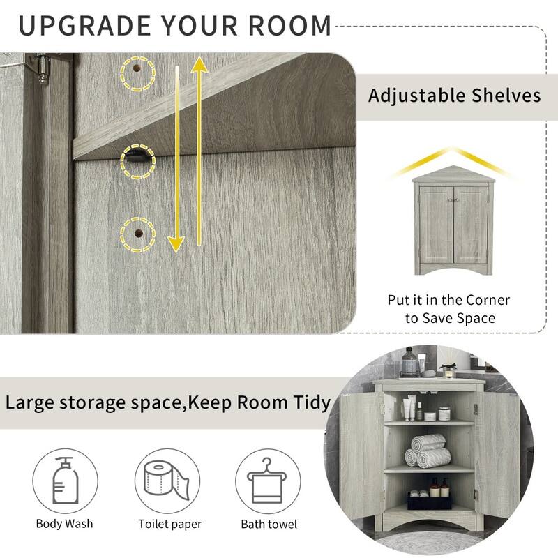 Triangle Bathroom Freestanding Storage Cabinet with Adjustable Shelves
