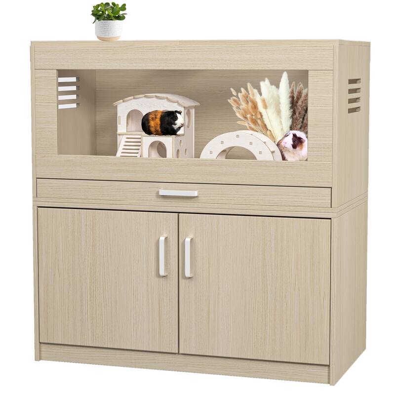 Roomfitters Wooden Hamster Cage with Storage Cabinet, Guinea Pig Hutch with Bridge and Acrylic Panels, X-Large Rat Cage - Hamster/Guinea Pig - Teak