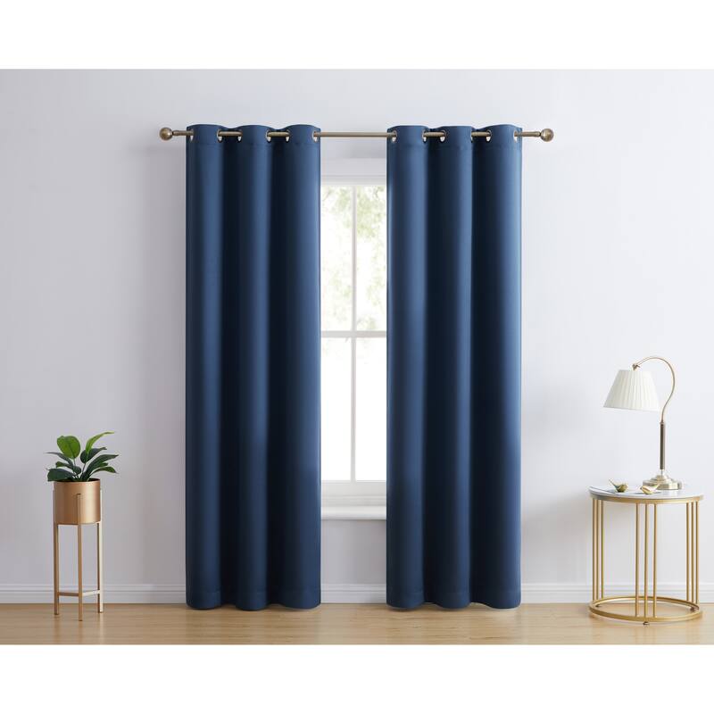 HLC.me Laurance 100% Blackout Curtains - Thermal Insulation Energy Efficient Grommet Window Curtains, Set of 2 - 42 W x 84 L per panel - Set of 2 - Midnight Navy Blue