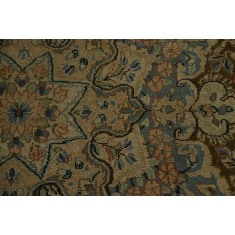 Hand Knotted Oriental 100% Wool Carpet Traditional Floral Brown Kerman Area Rug - 13' 4'' X 9' 6''