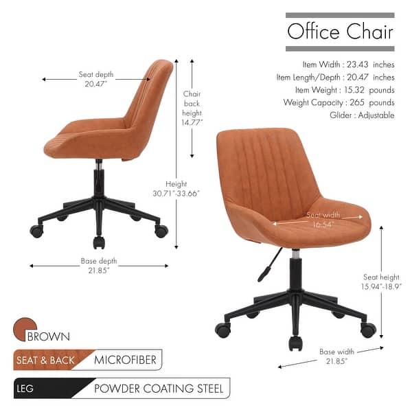 dimension image slide 1 of 3, Porthos Home Cabe Swivel Office Computer Chair, Microfiber Upholstery