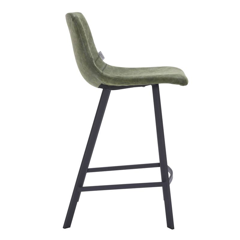 35-Inch Leather Counter Stool Padded Seat Stainless Steel Base and Footrest