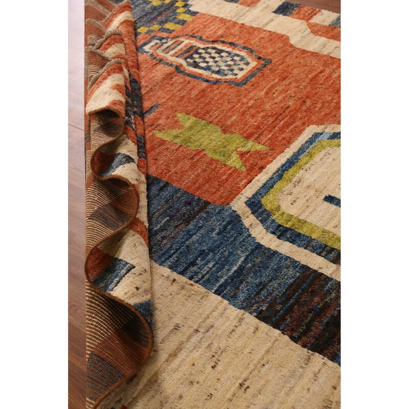 Orange Moroccan Oriental Area Rug Hand-Knotted Bedroom Wool Carpet - 6'10" x 9'7"