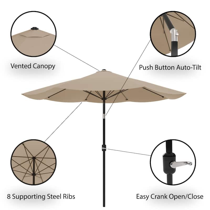 Pure Garden 10 ft Patio Umbrella with Auto Tilt and Hand Crank