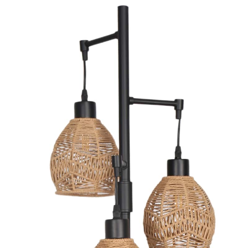 3-Lights Boho Floor Lamp with Rattan Shades