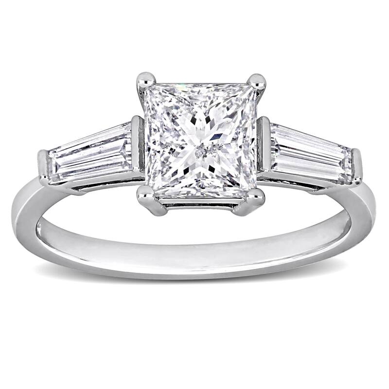 Miadora 2ct TDW Princess and Taper-Cut Diamond Three Stone Engagement Ring in 14k White Gold