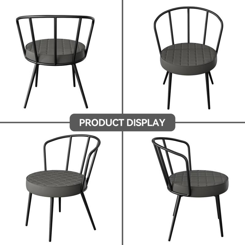 Set of 2 Leather Dining Chairs with Metal Frame