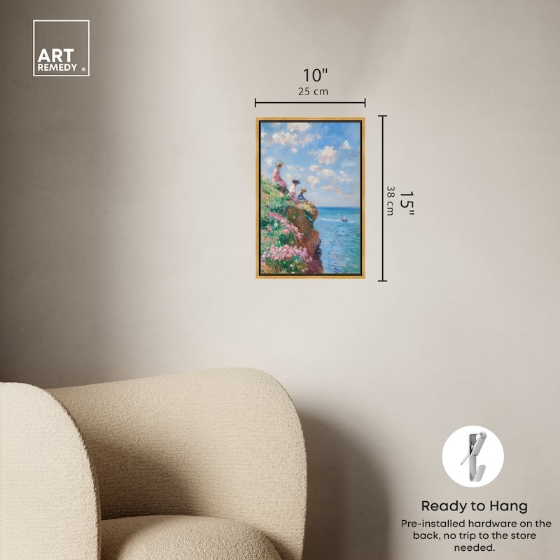 Art Remedy By The Seaside Framed Impressionism 1 Piece Canvas Wall Art /Monet And Van Gogh Inspired Art