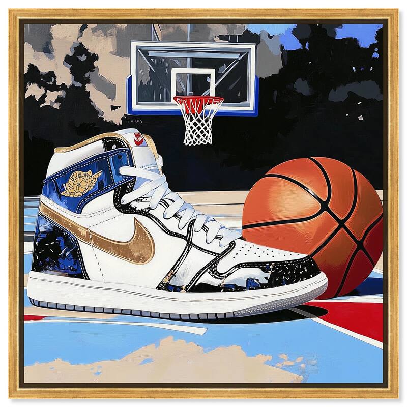 Basketball Court Blues Canvas by Art Remedy - Gold - 20" x 20"