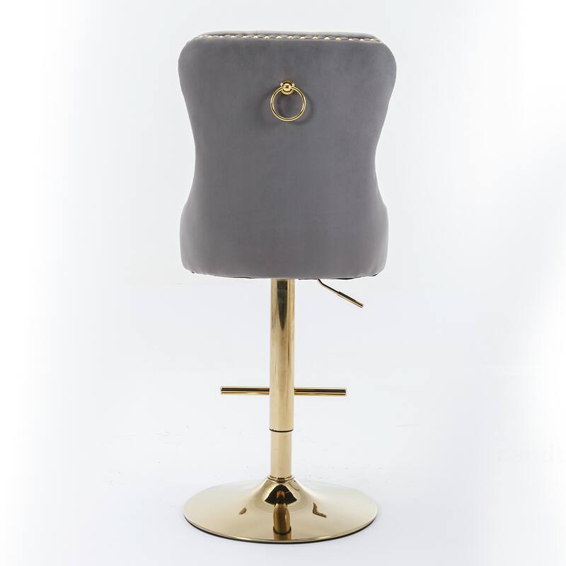 2PCS Tufted Swivel Velvet Bar Stool With Gold Legs