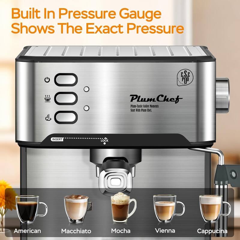 20 Bar Professional Espresso Machine with Milk Frother, Single & Double Shot, ESE Pod Compatible, Removable Water Tank