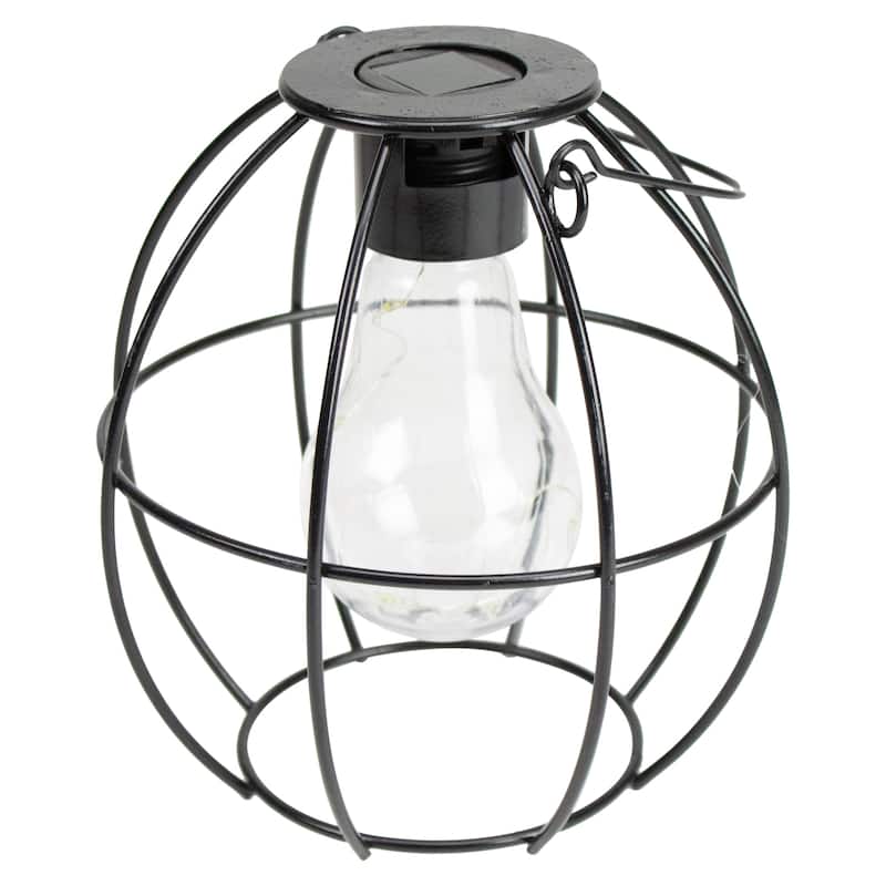 6" Black Geometric Outdoor Hanging Solar Lantern with Handle - 6