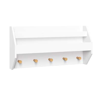 Kids Catch All Wall Shelf with Bookrack and Hooks White