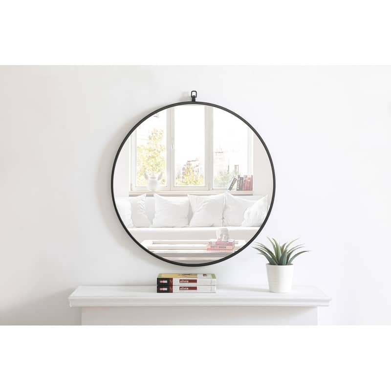Strick & Bolton Patti Metal 28-inch Round Mirror with Decorative Hook