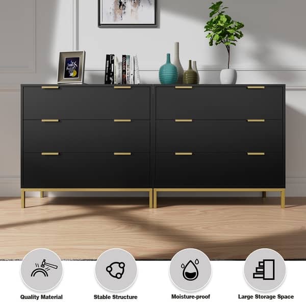 31.5" W 3-Drawer Black Dresser Modern Wood Chest of Drawers Storage  Organizer for Bedroom - Bed Bath & Beyond - 36992828