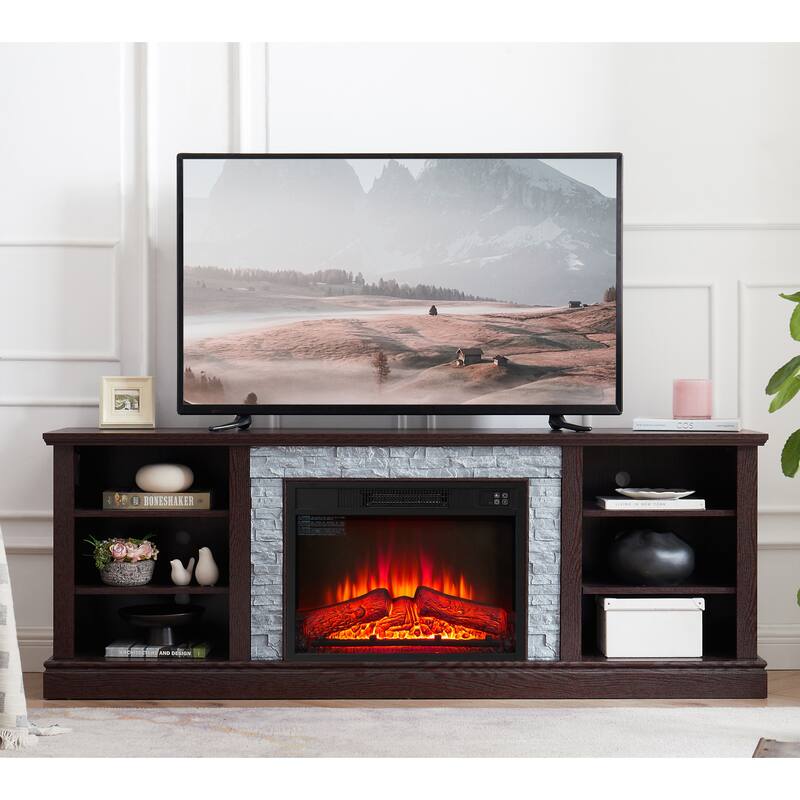 GDFStudio Alaric Wood 70" TV Stand with 23" Fireplace Insert and Storage