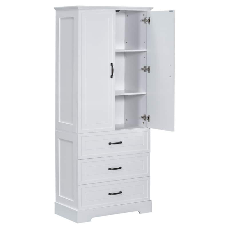 Tall Bathroom Storage Cabinet with 2 Doors and 2 Storage Drawers, Freestanding Bathroom Floor Cabinet with Adjustable Shelf