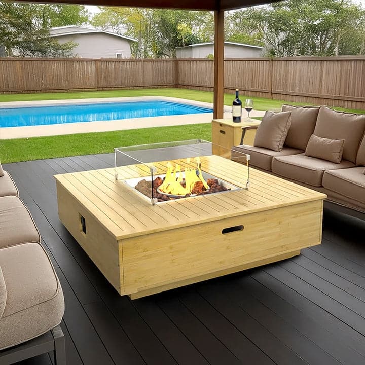 Kinger Home Harmony 43-Inch Large Square Outdoor Propane Gas Fire Pit Table - 43" L x 43" W x 14" H