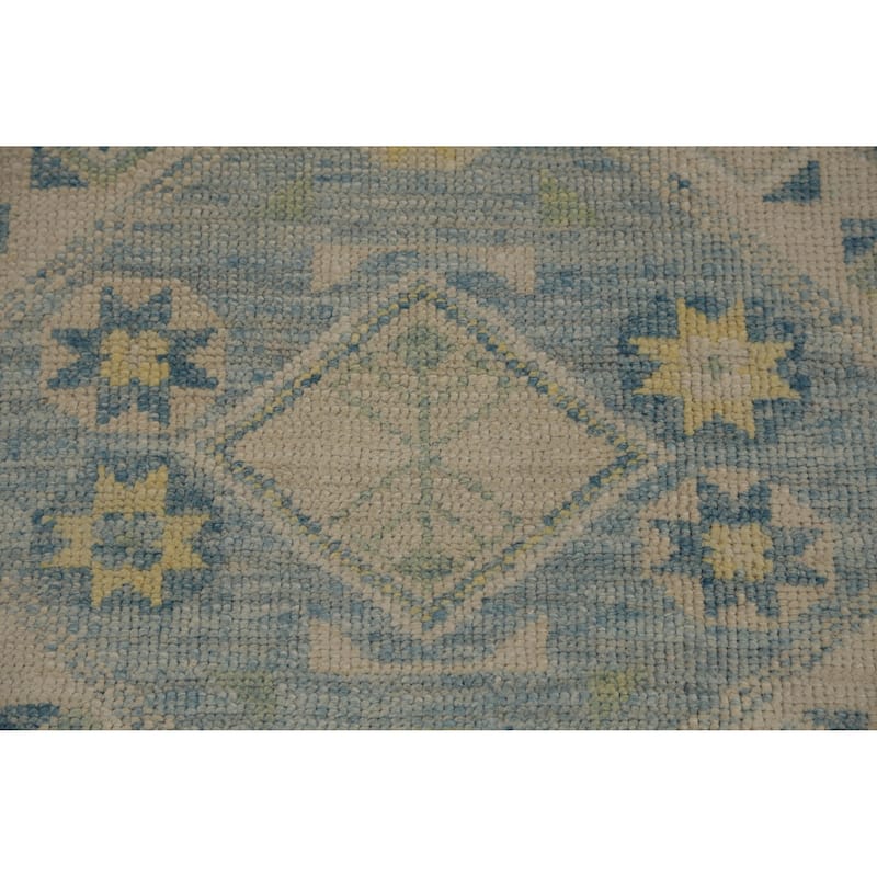 Hand Knotted Oriental 100% Wool Carpet Transitional Geometric Navy Blue & Blues Oushak Runner Rug - 16' 0'' X 3' 4''
