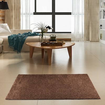 Modern Plush Solid Color Rug - Pet Friendly, Made in USA, Brown Area Rugs