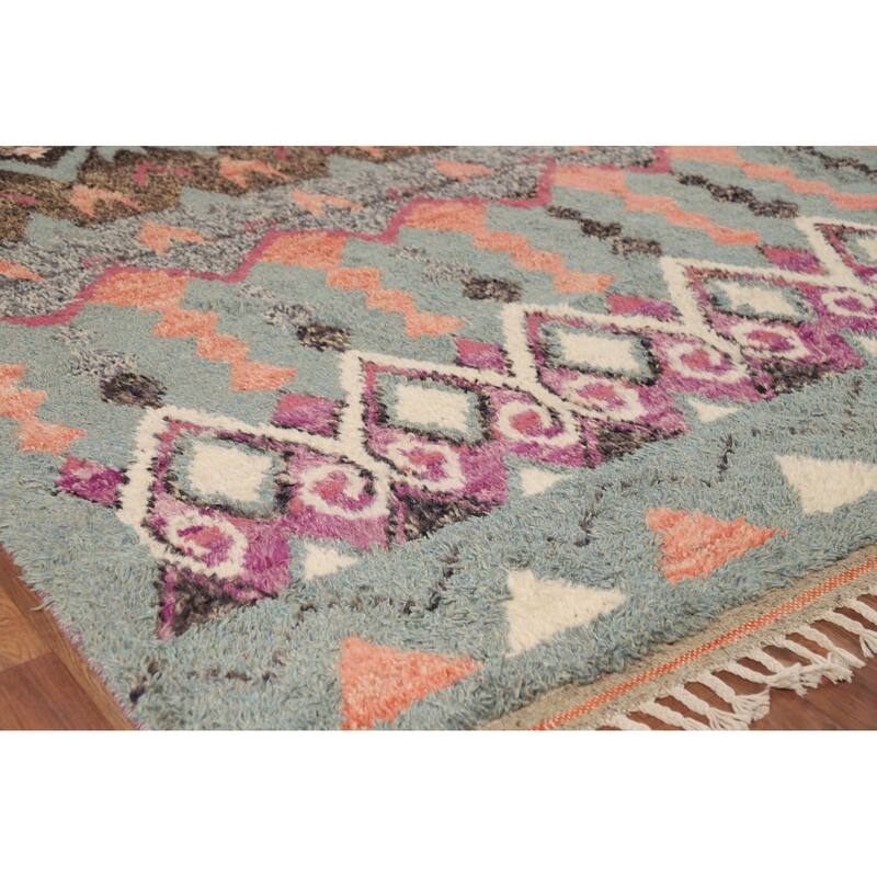 Geometric Moroccan Oriental Area Rug Hand-Knotted Wool Carpet - 7'11" x 10'7"