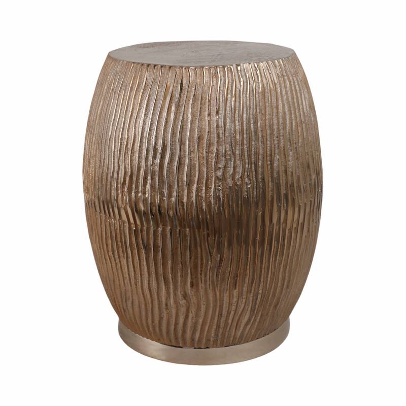 Modern Ribbed Drum Side Table with Round Metallic Finish Accent - 19", Gold