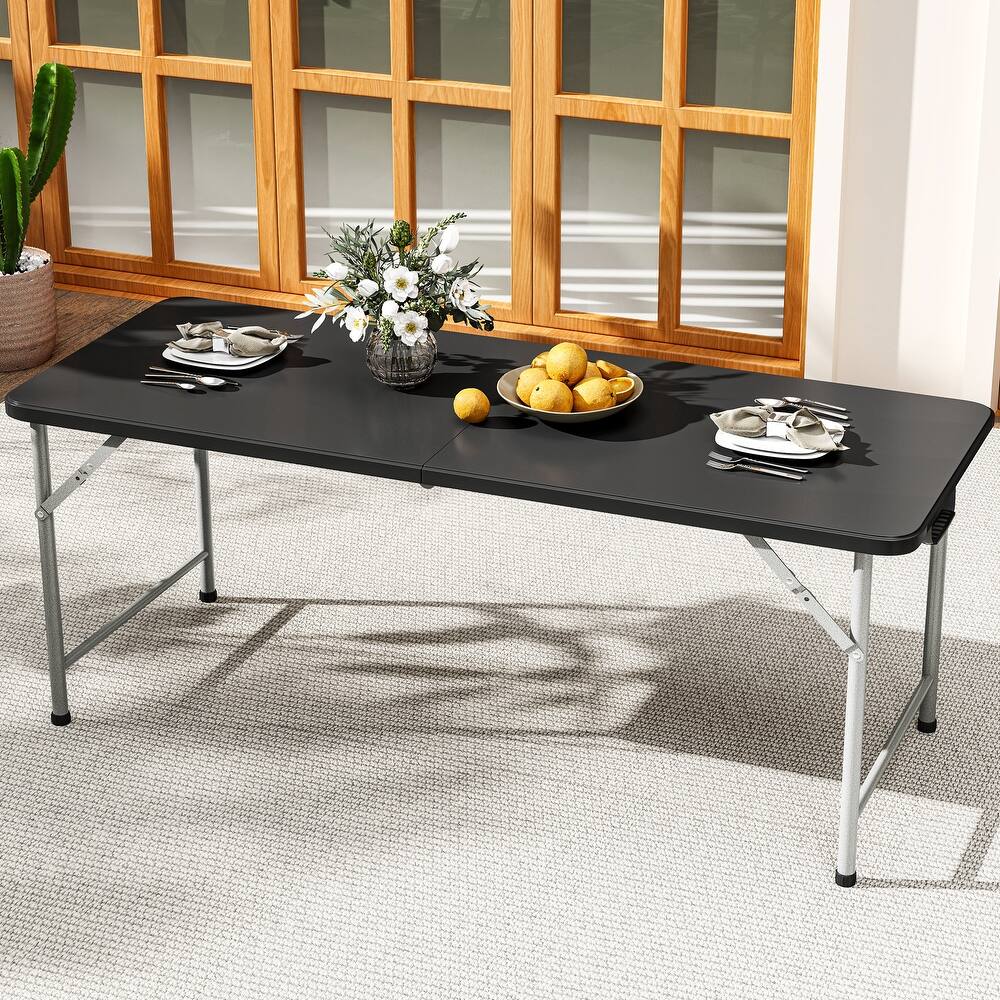 71" White/Black Rectangular Foldable Plastic Outdoor Dining Table