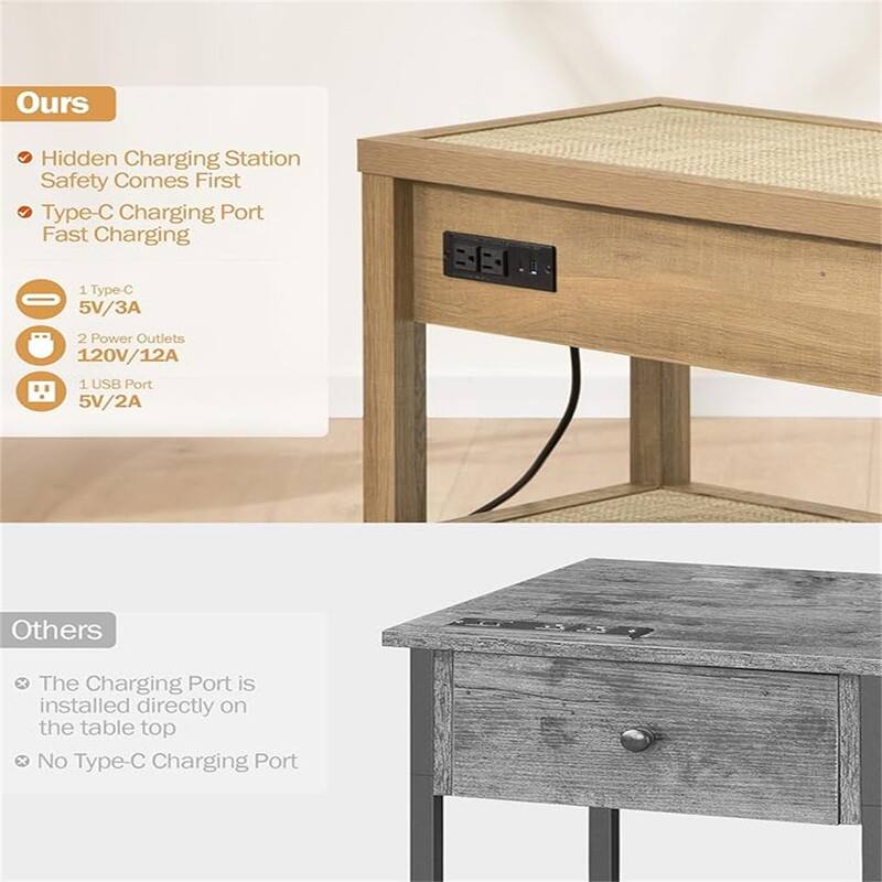 Rattan Nightstand Bedside Table