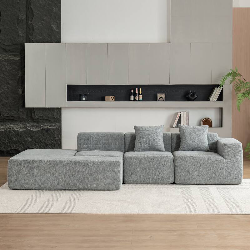 116.5" Polyester 4-Seater Sectional Sofa with Back Pillows