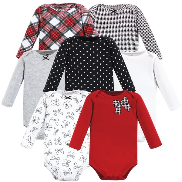 slide 1 of 1, Hudson Baby Infant Girl Cotton Long-Sleeve Bodysuits, Winter Bows 7-Pack 0-3 Months - Winter Bows 7-Pack