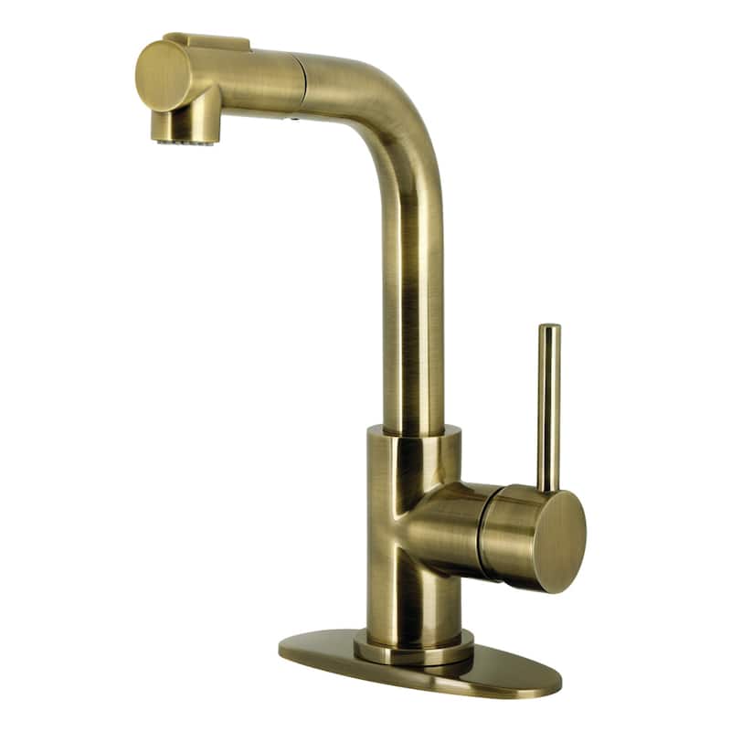 Kingston Brass Essex Double-Handle Wall-Mount Pre-Rinse Bridge Kitchen Faucet - Antique Brass