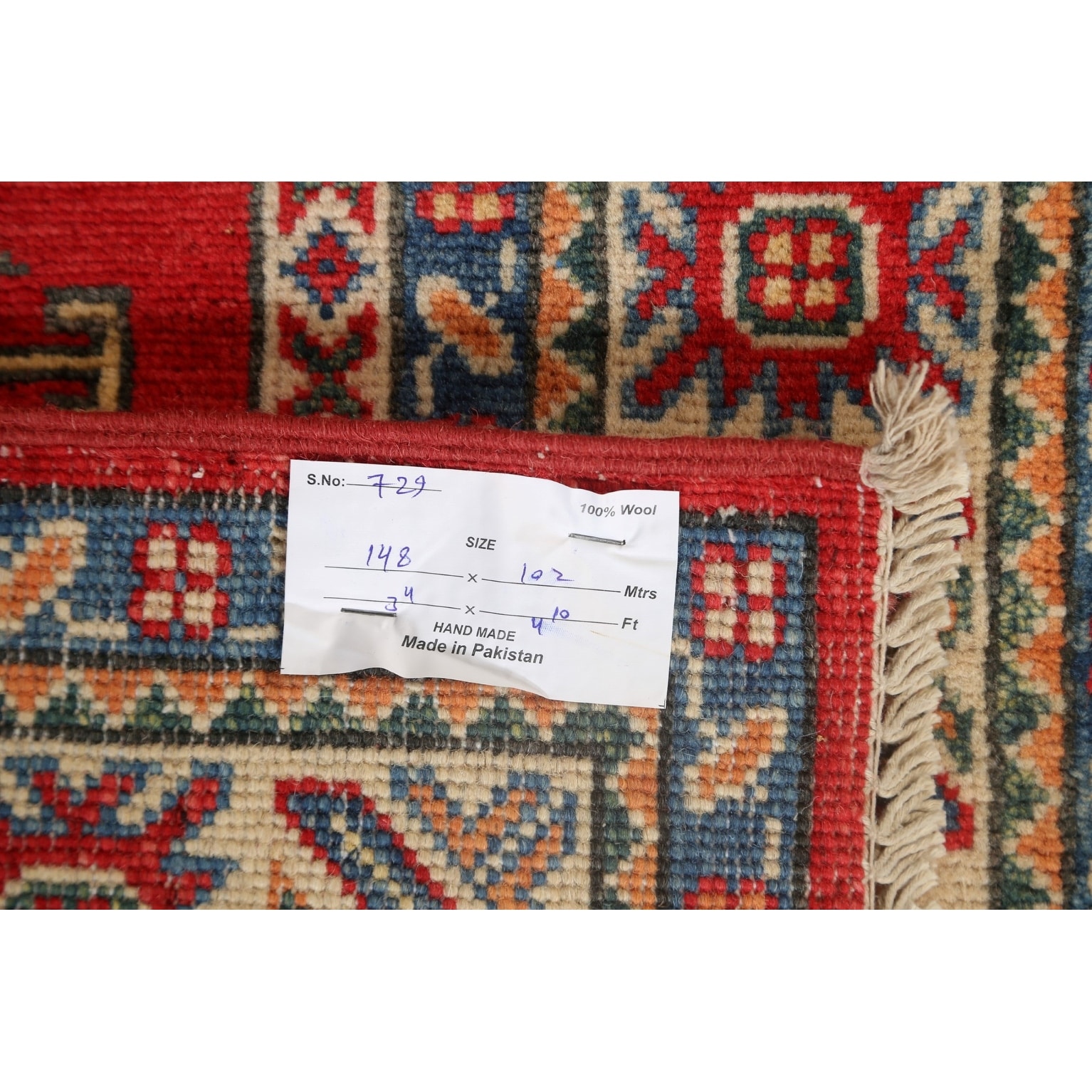 Small 4x3 Handmade Kazak Geometric Rug Caucasian Hand Knotted Handwoven  Woolen