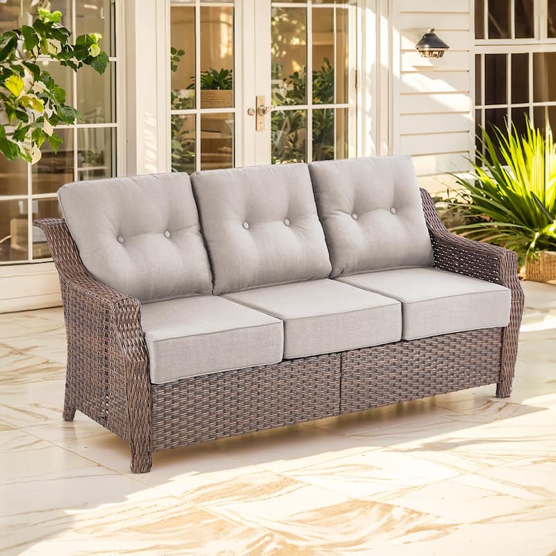 Outdoor Couch 3 Seater Sofa Deep Seat Sofa - Beige - Brown