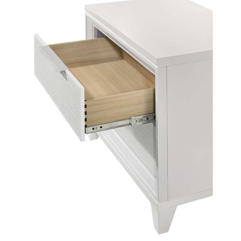 Contemporary White Textured Finish 2-Drawer Storage Nightstand Wooden Bedroom Furniture