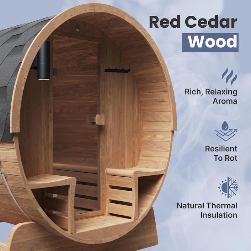 ALEKO Outdoor Barrel Steam Sauna 5-6 Person Rustic Cedar Wood with UL Certified