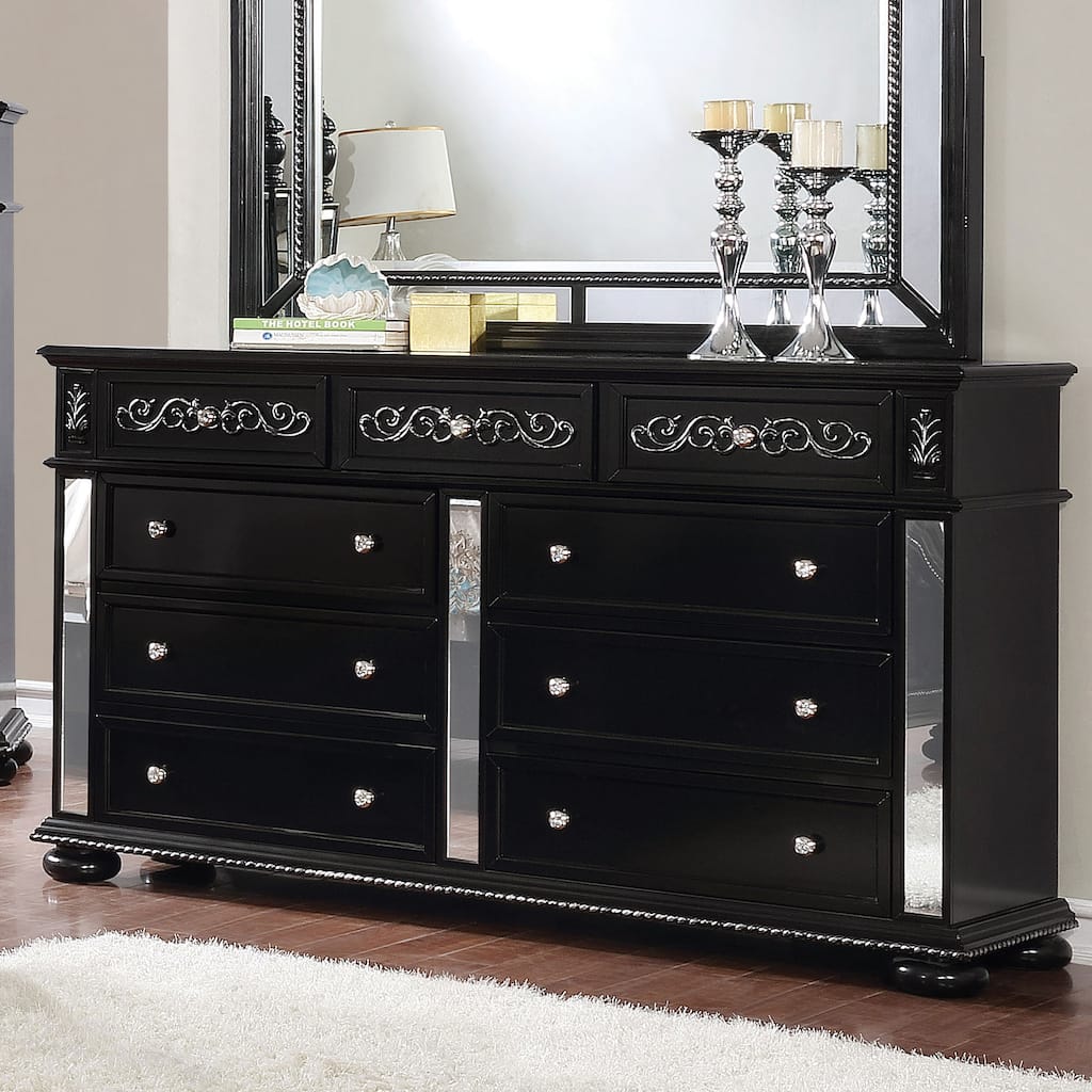 Zeln Glam 56-inch Wide 9-Drawer Solid Wood Dresser by Furniture of America