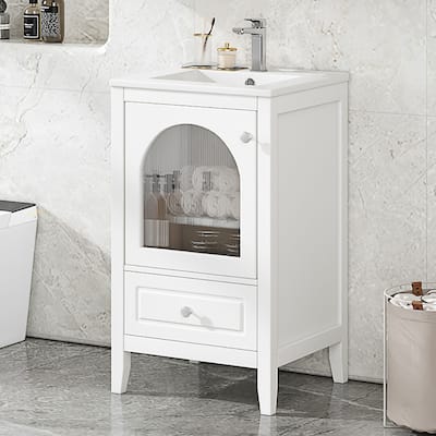 20" Freestanding Bathroom Vanity with Sink, Soft Closing Glass Door, 1 Drawer, Modern Style