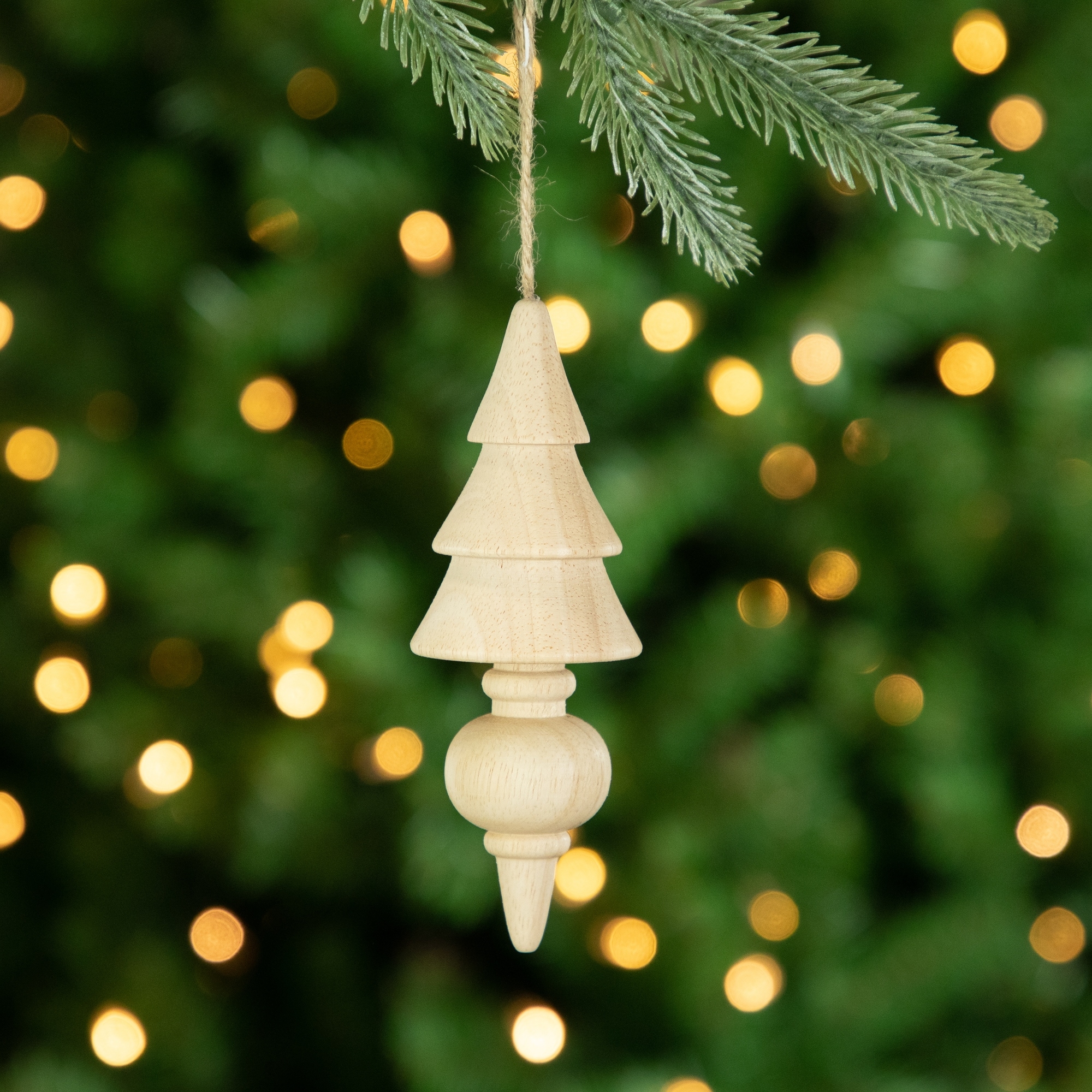 Natural Trees Wooden Finial Christmas Ornaments - 5.5" - Set of 3
