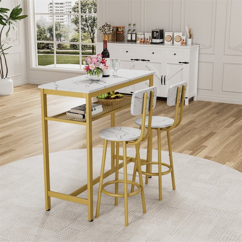 3 Piece Bar Table Set,Bar Table and Chairs Set of 2,with Storage Rack