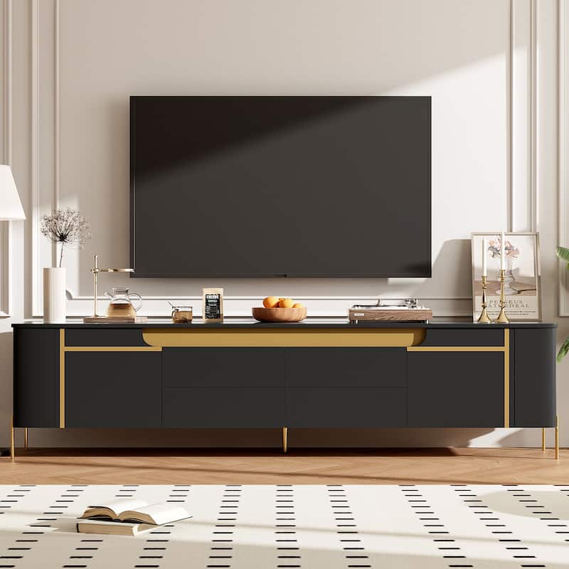Modern TV Storage Stand with 4 Drawers, 1 Cabinet, Wood Entertainment Center with Gold Legs for Living Room,TVs up to 80"