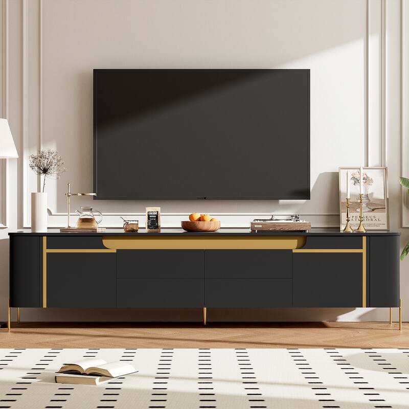 Roomfitters TV Stand for up to 80 Inch TV, Modern Cabinet with 4 Drawers, Spacious Storage and Metal Legs