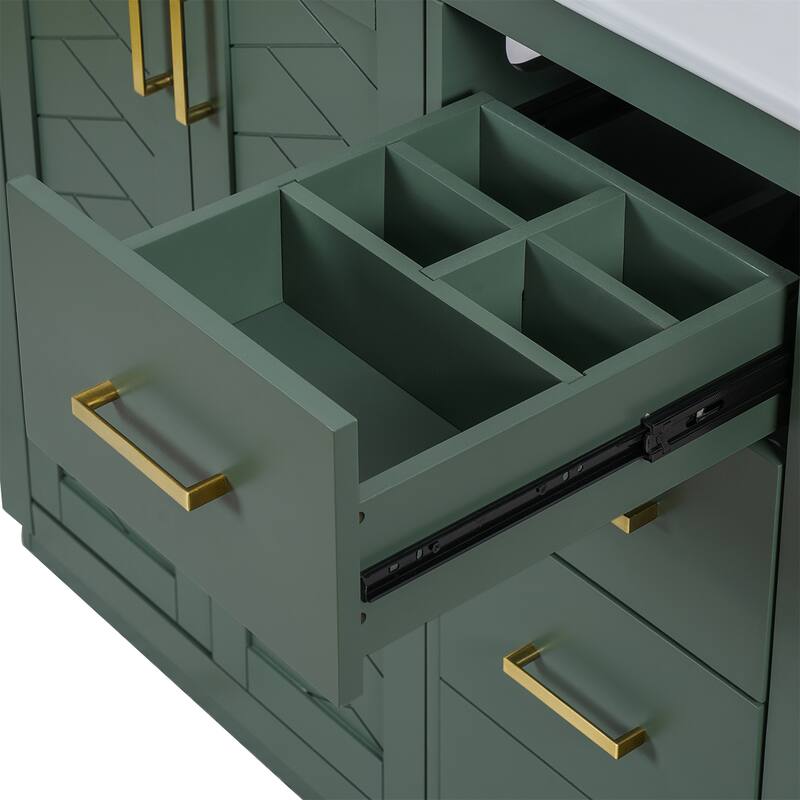 36" Bathroom Vanity with Ceramic Sink, Solid Wood Storage Cabinet, Freestanding 3-Drawer Vanity Set, Soft-Close Doors