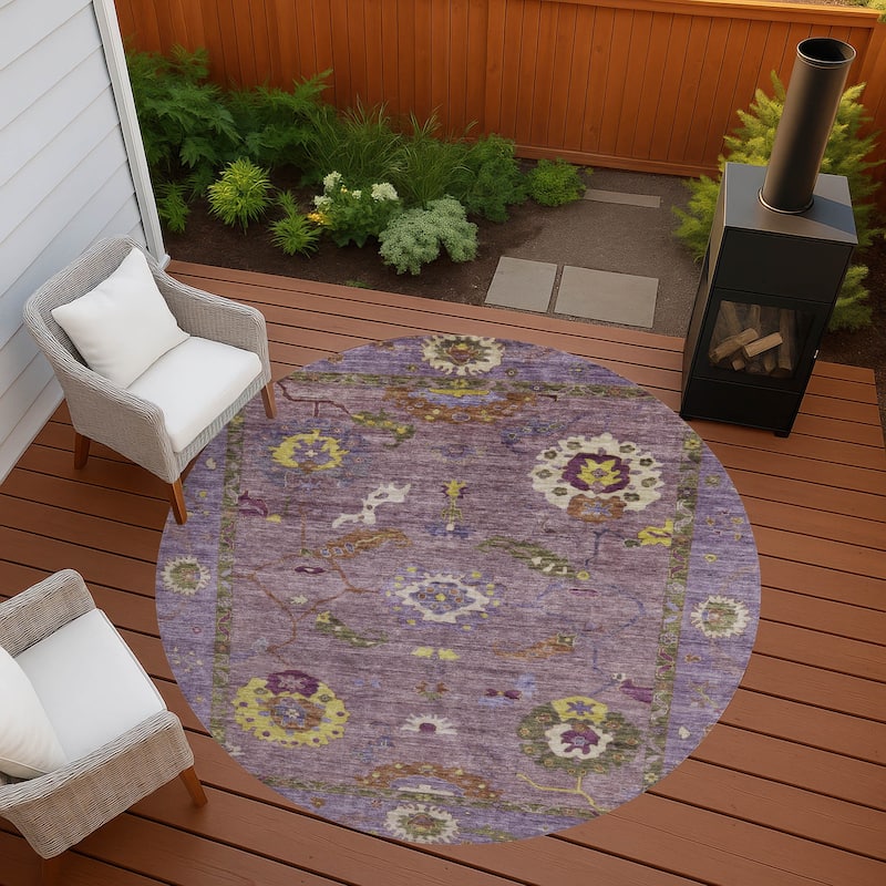 Machine Washable Indoor/ Outdoor Traditional Boho Chantille Rug - Merlot - 8' x 8'