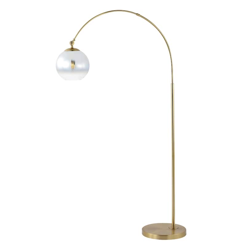 Tavira 71" Coastal Vintage Iron LED Floor Lamp, Brass Gold/White by JONATHAN Y