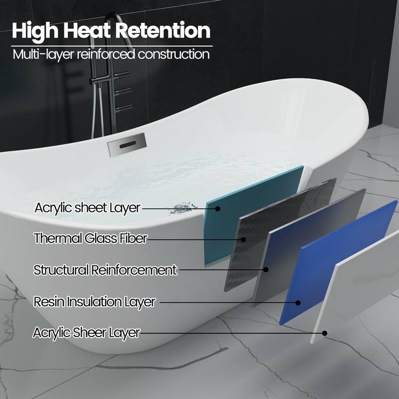 Free Standing Tub 59/67" Deep Soaking Bath Tub Oval Shape Acrylic Freestanding Bathtub