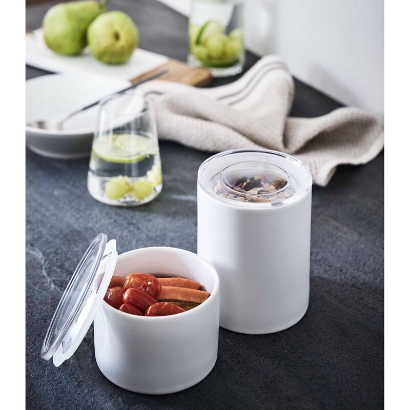 Yamazaki Home Ceramic Canister - Two Sizes, Ceramic, Large, 2.1 cups, 500 milliliters - L 4.13 x W 4.13 x H 4.72 inches